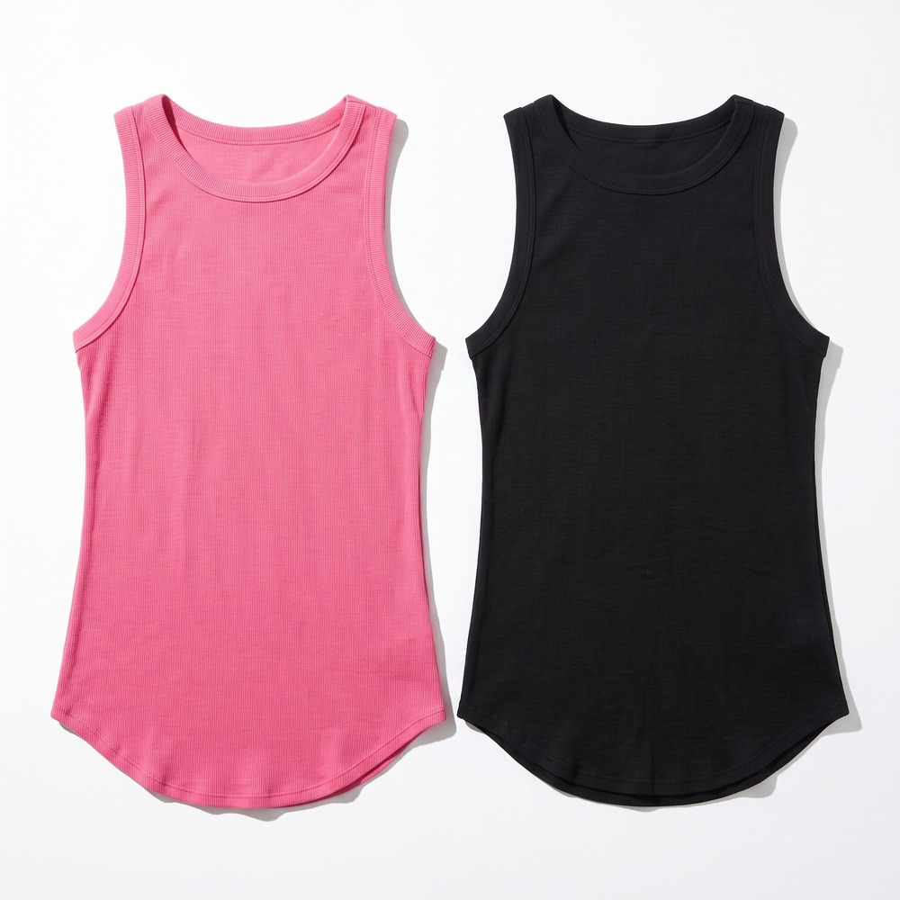 A New Day L Pink Black Ribbed High-Neck Tanks 2-Pack Womens Casual Athleisure
